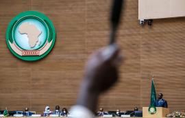 Senegal's president and chairperson of the African Union address the public