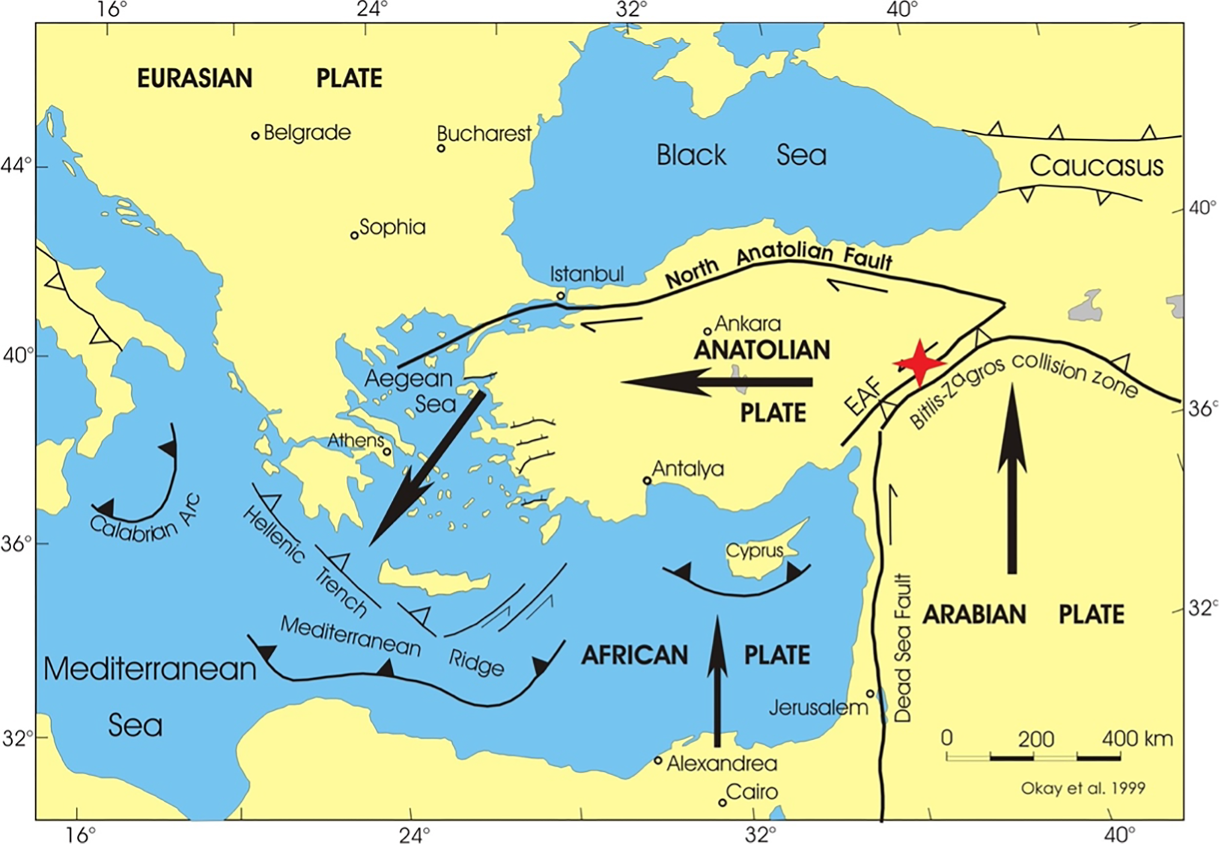 Map of Turkey showing fault lines