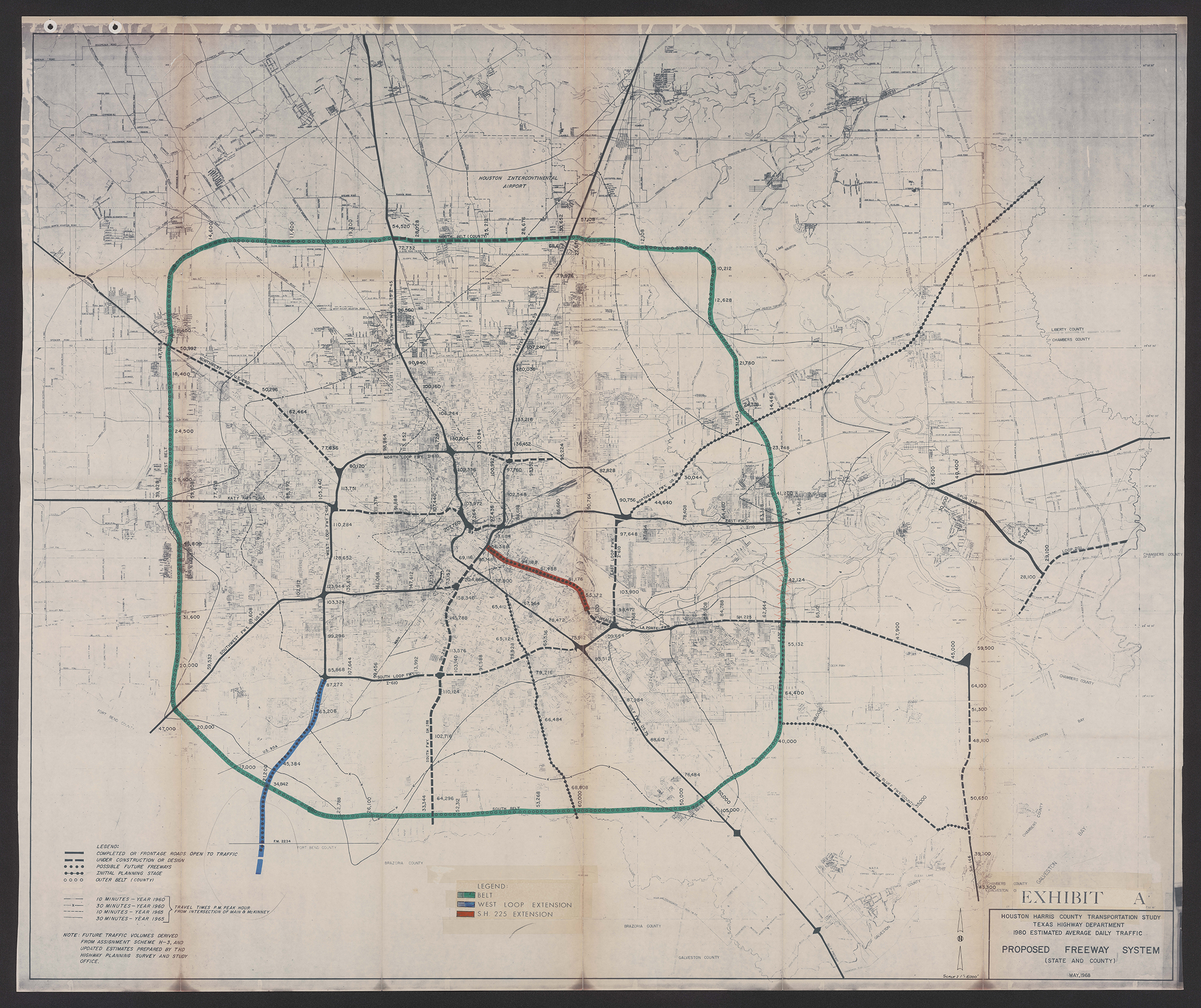 Map of 1968 Houston and Harris County transportation study