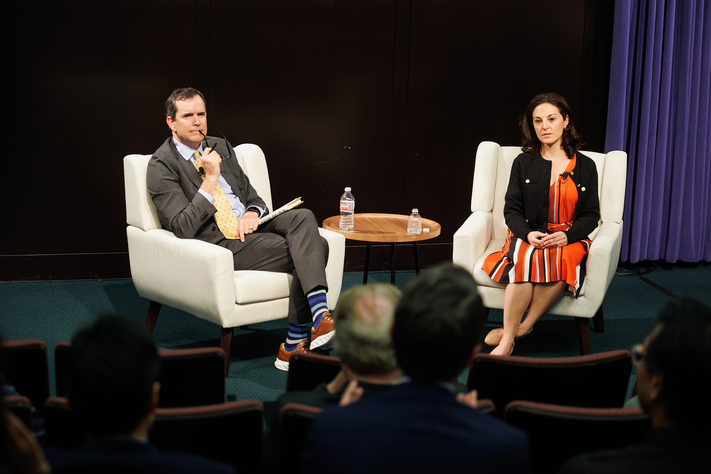 John Diamond onstage during armchair discussion at Baker Hall