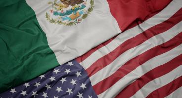 Flag of United States of America and national flag of Mexico