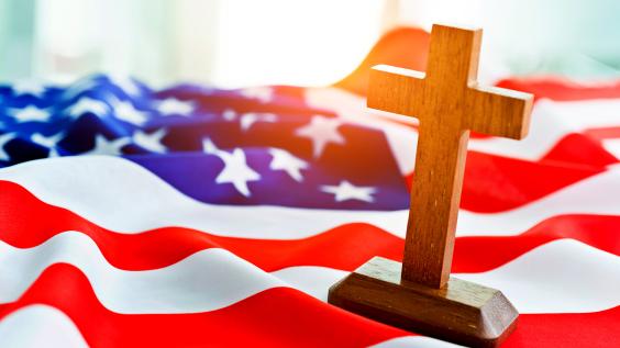  American flag and religious cross 