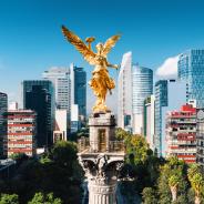 Aerial view of Independence Monument (golden angel statue) in Mexico City
